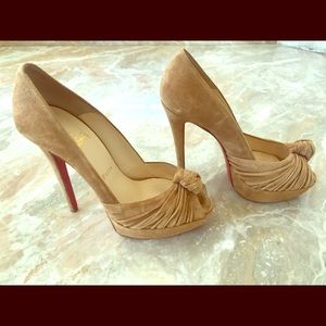 Christian Louboutin Greissimo Suede Peep Toe Pumps
